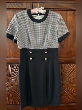 VTG 1980s Santa Fe Houndstooth Double Breasted Wiggle Dress 10